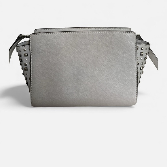 Michael Kors Silver Studded Saffiano Leather Crossbody | Chic & Edgy Glam - Picture 14 of 15